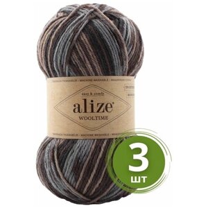 Пряжа Alize Wooltime (Вултайм) - 3 мотка Цвет: 11015 коричневый принт 75% шерсть, 25% полиамид, 100г 200м