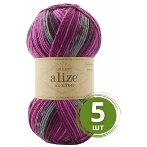 Пряжа Alize Wooltime (Вултайм) - 5 мотков Цвет: 11018 розовый принт 75% шерсть, 25% полиамид, 100г 200м