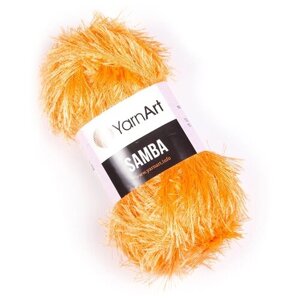 Пряжа для вязания YarnArt Samba (ЯрнАрт Самба) - 1 моток 07 ярко-оранжевый, травка, фантазийная для игрушек 100% полиэстер 150м/100г