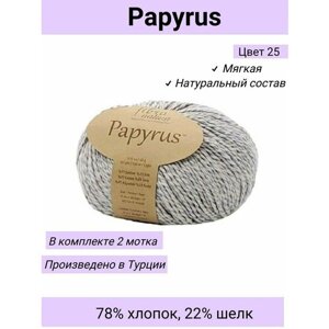 Пряжа Fibra Natura Papyrus цвет 229-25 Серебристый / 2 шт 50гр 120м 78% хлопок 22% шелк / Фибра Натура Папирус