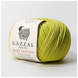 Пряжа Gazzal Baby Cotton (Газзал Беби Коттон) - 1 моток Фисташковый (3457) 60% хлопок, 40% акрил 165м/50г