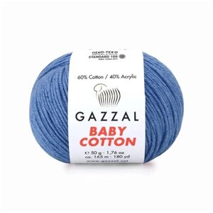 Пряжа Gazzal Baby Cotton (Газзал Беби Коттон) - 2 мотка Джинс (3431) 60% хлопок, 40% акрил 165м/50г