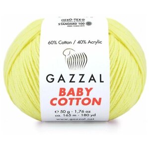 Пряжа Gazzal Baby Cotton (Газзал Беби Коттон) - 5 мотков Светло-желтый (3413) 60% хлопок, 40% акрил 165м/50г