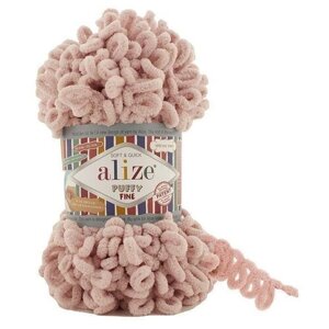 Пряжа плюшевая Alize Puffy Fine (Пуффи Файн) - 3 мотка 161 розовая пудра, для вязания рукми, маленькие петельки (2см), 100г 14м