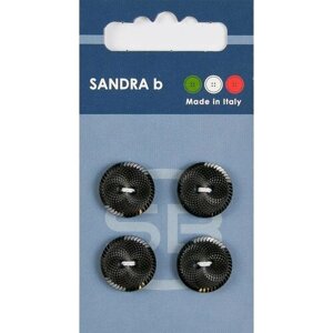 Пуговица Sandra b, круглая, пластиковая, 24L, черная, 4 шт в упаковке