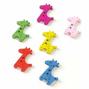 Пуговицы для рукоделия 15 шт. 20*24 мм. разноцветные жирафы. Декоративные, деревянные, детские. Набор пуговиц для творчества