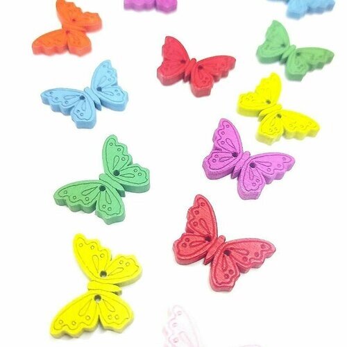 Пуговицы для рукоделия 15 шт. 25 мм. разноцветные бабочки. Декоративные, деревянные, детские. Набор пуговиц для творчества от компании М.Видео - фото 1