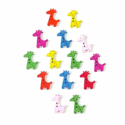Пуговицы для рукоделия 55 шт. 20*24 мм. разноцветные жирафы. Декоративные, деревянные, детские. Набор пуговиц для творчества от компании М.Видео - фото 1