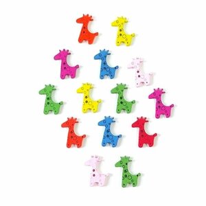 Пуговицы для рукоделия 55 шт. 20*24 мм. разноцветные жирафы. Декоративные, деревянные, детские. Набор пуговиц для творчества