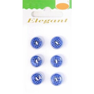 Пуговицы ELEGANT, 11 мм, пластиковые, круглые, синие в клетку, 6 шт, 1 упаковка