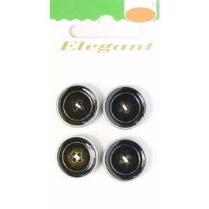Пуговицы ELEGANT, 18 мм, пластиковые, круглые, черно-серебряные, 4 шт, 1 упаковка