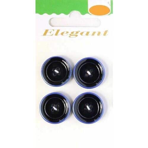 Пуговицы ELEGANT, 18 мм, пластиковые, круглые, черно-синие, 4 шт, 1 упаковка от компании М.Видео - фото 1