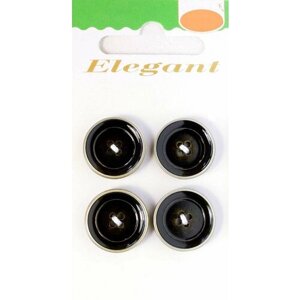 Пуговицы ELEGANT, 18 мм, пластиковые, круглые, черно-золотые, 4 шт, 1 упаковка