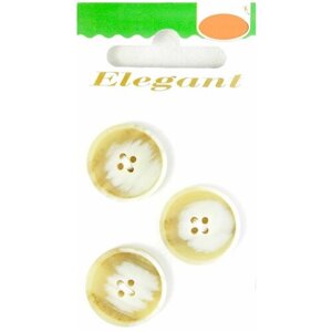 Пуговицы ELEGANT, 20 мм, пластиковые, круглые, бело-бежевые, 3 шт, 1 упаковка