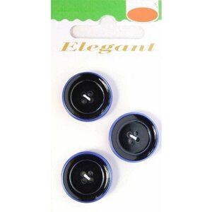 Пуговицы ELEGANT, 20 мм, пластиковые, круглые, черно-синие, 3 шт, 1 упаковка