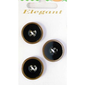 Пуговицы ELEGANT, 20 мм, пластиковые, круглые, черные с каймой, 3 шт, 1 упаковка