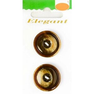 Пуговицы ELEGANT, 25 мм, пластиковые, круглые, коричневые с узором, 2 шт, 1 упаковка