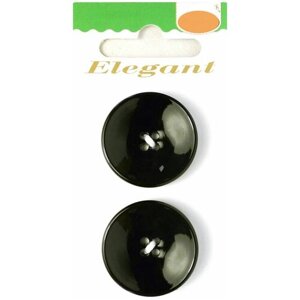 Пуговицы ELEGANT, 28 мм, пластиковые, круглые, черные, 2 шт, 1 упаковка