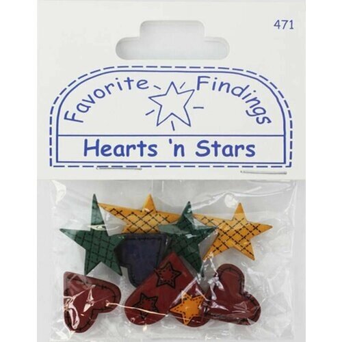 Пуговицы Favorite Findings - звезды и сердца, пластиковые, 8 шт, 1 упаковка от компании М.Видео - фото 1