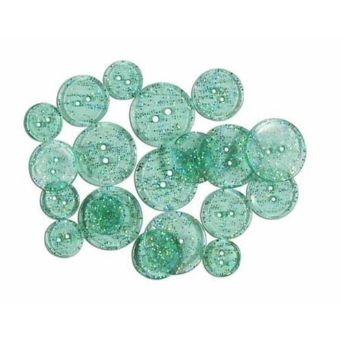 Пуговицы Glitter Buttons, пластиковые, бирюзовые, 20 шт, 1 упаковка от компании М.Видео - фото 1
