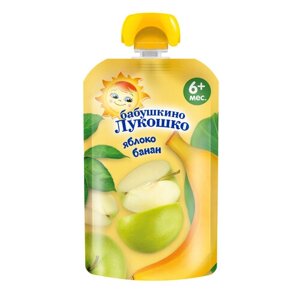Пюре Бабушкино Лукошко яблоко-банан, с 6 месяцев, мягкая упаковка, 90 г, 12 шт.