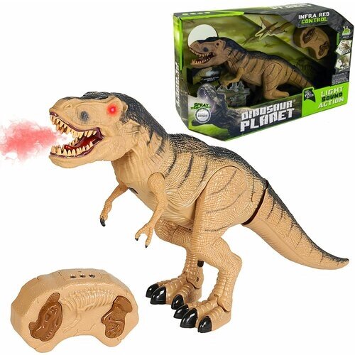 Радиоуправляемая игрушка для мальчика динозавр Тираннозавр REX со световыми и звуковыми эффектами, с функцией пара, светло-коричневый, в подарок для ребенка от компании М.Видео - фото 1