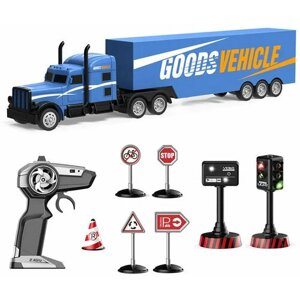 Радиоуправляемый грузовик трейлер и набор дорожных знаков (2WD, акб, 1:16) - GM1931 (GM1931)