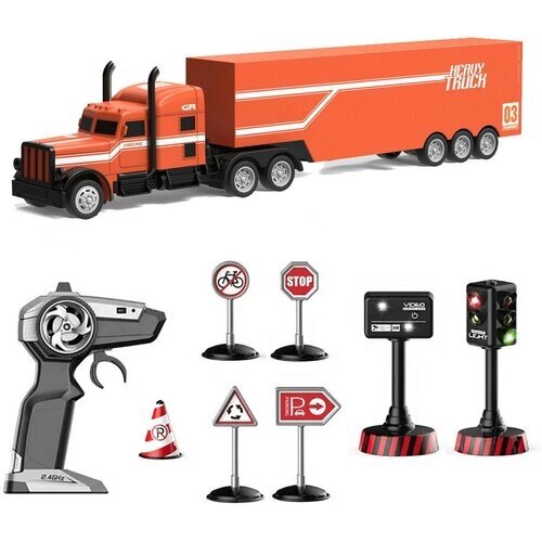 Радиоуправляемый грузовик трейлер и набор дорожных знаков (2WD, акб, 1:16) - GM1932 (GM1932) от компании М.Видео - фото 1