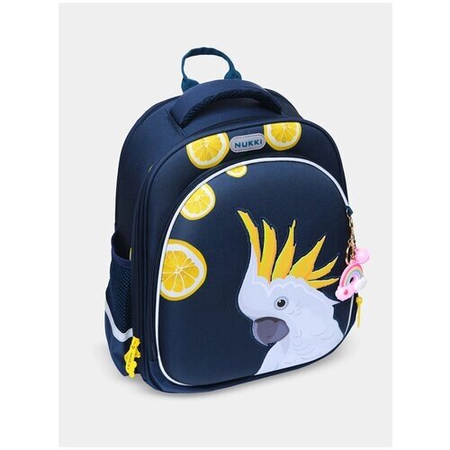 Ранец школьный для девочек NUKKI Попугай синий; белый; желтый с мешком для обуви, 370х300х160 мм, 940 грамм от компании М.Видео - фото 1