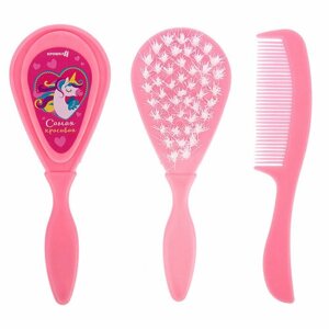 Расчёска детская + массажная щётка для волос «Самая красивая», от 0 мес, цвет розовый (комплект из 6 шт)