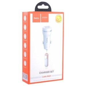 Разделитель автомобильный Hoco Z27 Staunch dual port in-car Charger with cable Type-C (2USB: 5V & 2.4A) Белый