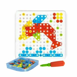 Развивающий детский конструктор CITIZEN с отверткой и гаечным ключом / Креативная 2D и 3D мозаика, 236 деталей, игровое поле с контейнером, 3+
