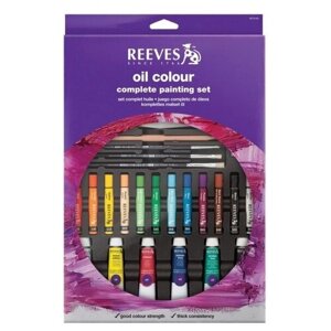 Reeves Полный набор красок: 6 тюбиков х 10 мл; масляная пастель (12 шт.) 3 кисти + аксессуары sela