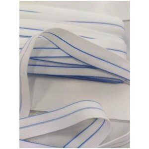 Резинка окантовочная, декоративная для шитья, трикотажная, ширина 15 мм, цвет белый/синий, упаковка 5 метров.