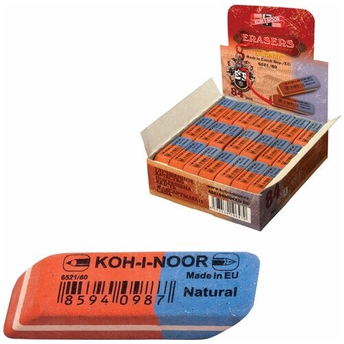 Резинка стирательная KOH-I-NOOR, прямоугольная, скошенные углы, 42х14х8 мм, красная/синяя, картонный дисплей, 6521080006KDRU, (84 шт.) от компании М.Видео - фото 1