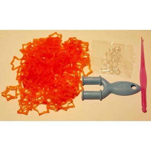 Резинки для плетения браслетов оранжевые звездочки 200 шт от компании М.Видео - фото 1