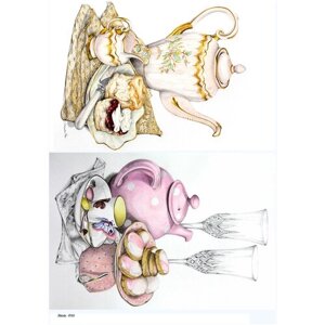 Рисовая бумага для декупажа А4 ультратонкая салфетка 0760 чай посуда чайник винтаж крафт Milotto