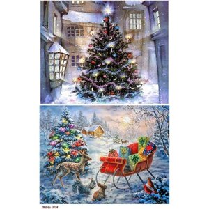 Рисовая бумага для декупажа А4 ультратонкая салфетка 1574 Новый Год Рождество ёлка Дед Мороз зима винтаж крафт Milotto
