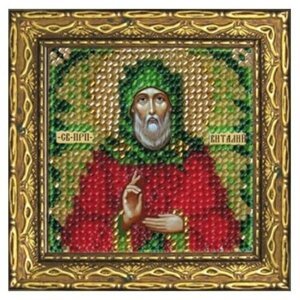 Рисунок на ткани Икона "Святой Прпд. Виталий Александрийский" 6,5х6,5 см. для вышивки нитками и бисером.