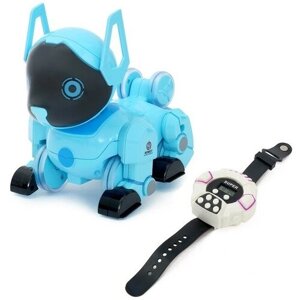 Робот-собака Паппи, радиоуправляемый, световые и звуковые эффекты, работает от аккумулятора, цвет голубой 1 шт