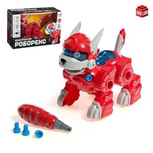 Робот собака «Роборекс» UNICON, винтовой конструктор, интерактивный: световые эффекты, 19 деталей, на батарейках, красный