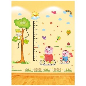 Ростомер детский на стену декоративный с рисунком «Поросята и обезьянка», до 160 см, ПВХ