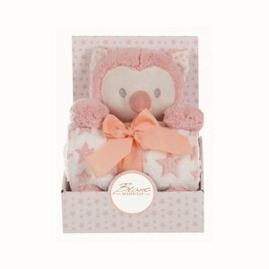Розовый плед с декоративной подушкой / набор детский / плед с игрушкой сова / детский плед BLANC MINI A29498