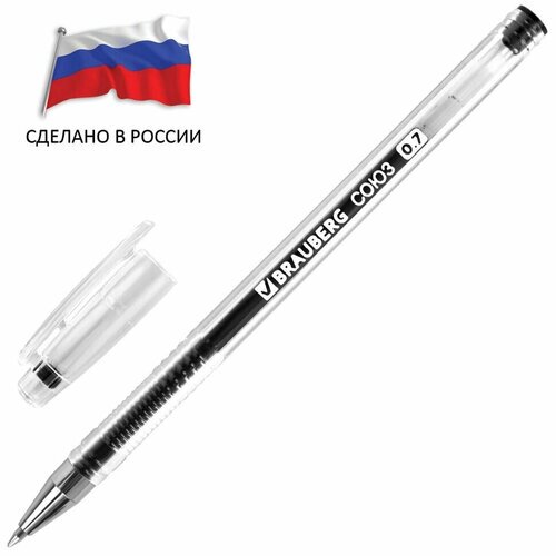 Ручка гелевая россия "СОЮЗ", черная, корпус прозрачный, 0,7 мм, линия письма 0,5 мм, BRAUBERG, 143963, 143963 от компании М.Видео - фото 1