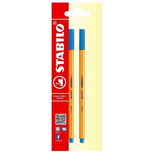 Ручка капиллярная линер для скетчинга 0,4мм STABILO Point, синяя (2шт) от компании М.Видео - фото 1