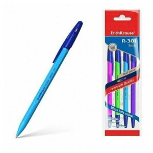 Ручка шариковая ErichKrause R-301 Neon Stick 0.7, цвет чернил синий, 4 штуки