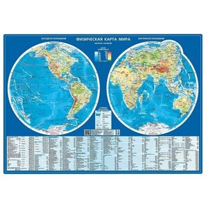 РУЗ Ко Физическая карта мира Карта полушарий Настольная карта (Кр526п), 59  41.5 см