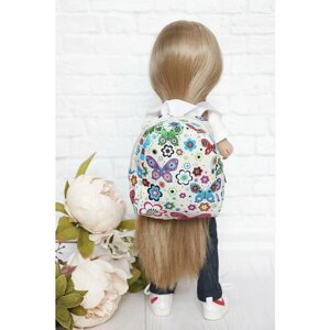 Рюкзак для кукол 32-45 см Paola Reina, Berjuan и др. из экокожи, кремовый (цветы)