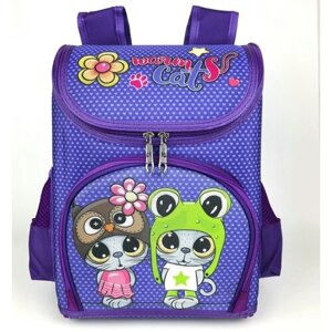 Рюкзак "Котята" для девочки сиреневый для младших классов в школу / ранец / портфель / для первоклассницы / сумка
