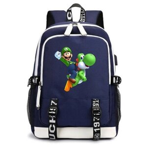 Рюкзак Луиджи и Йоши (Mario) синий с USB-портом №3